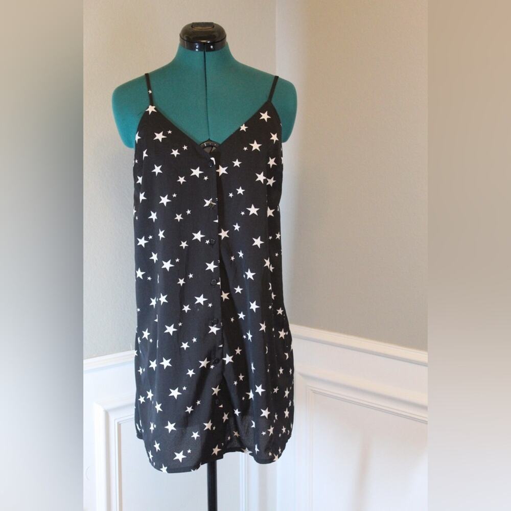 Nasty Gal Womenโs Black Star Print Button-Front Mini Dress - Size 6